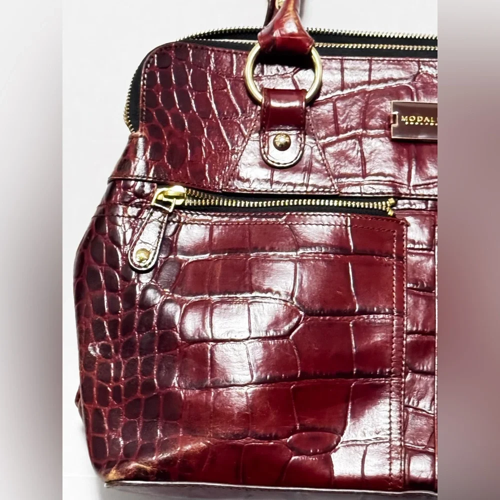 Modalu ‘Pippa’ Original Size Handbag in Reddish Brown Croc
